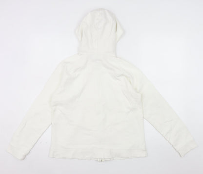 Next Women White Full Zip Hoodie UK 14 Cotton Casual Sweatshirt