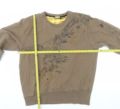 Criminal Mens Brown XL Graphic Military Pullover Sweatshirt