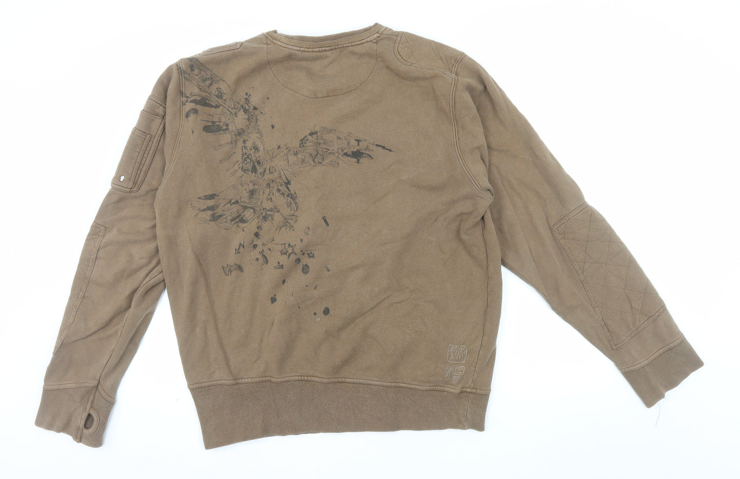 Criminal Mens Brown XL Graphic Military Pullover Sweatshirt