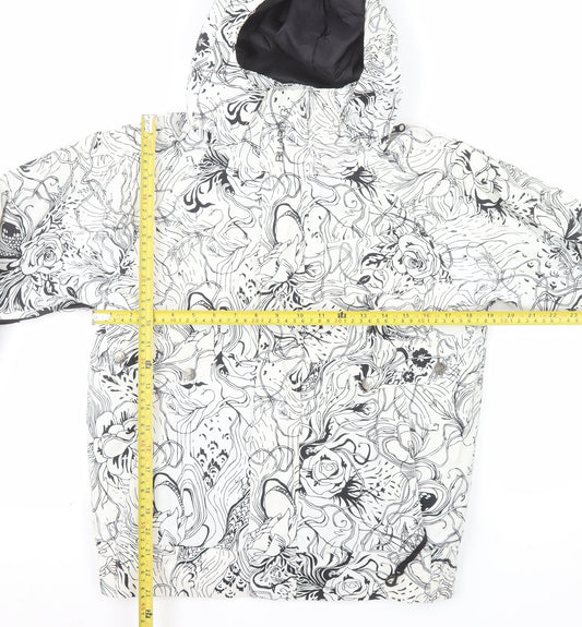Billabong Womens XS White Floral Ski Jacket Hooded Waterproof