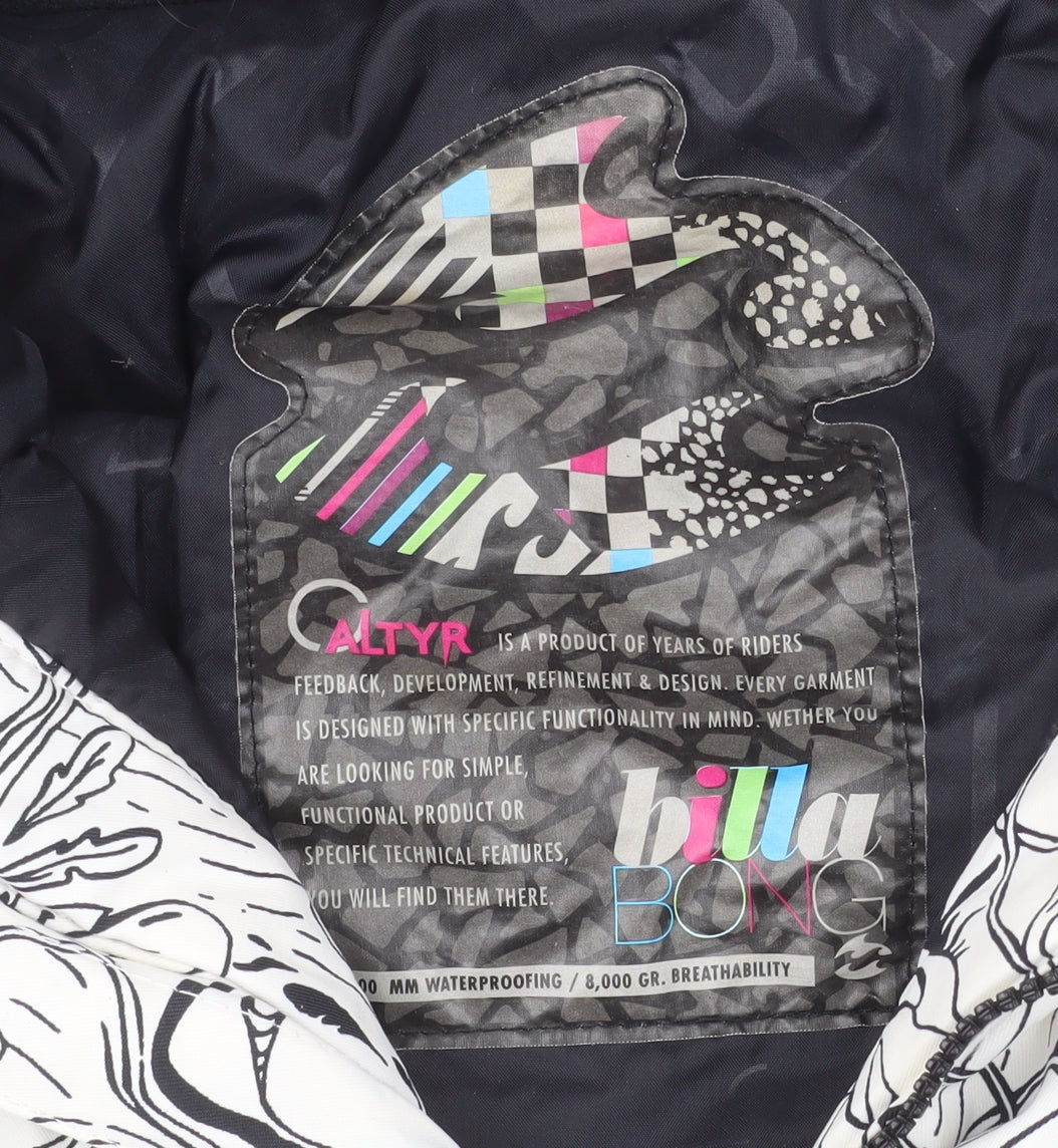 Billabong Womens XS White Floral Ski Jacket Hooded Waterproof