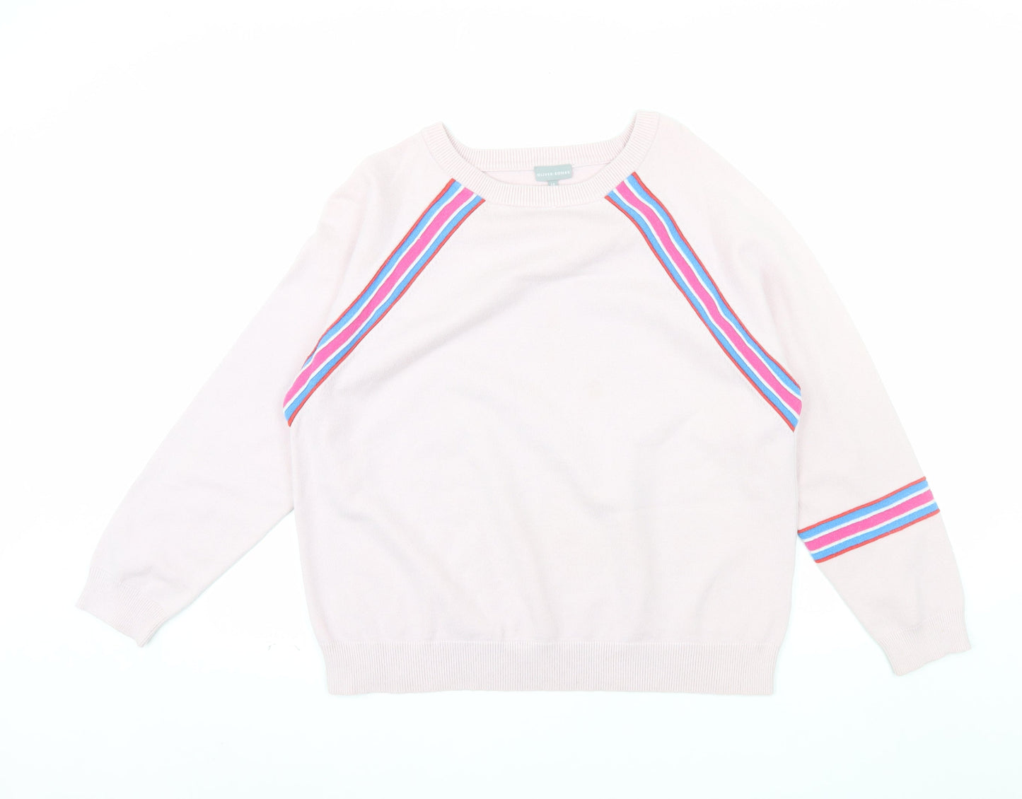Oliver Bonas Women’s Pink Striped Crew Neck Jumper Size 16