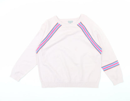 Oliver Bonas Women’s Pink Striped Crew Neck Jumper Size 16