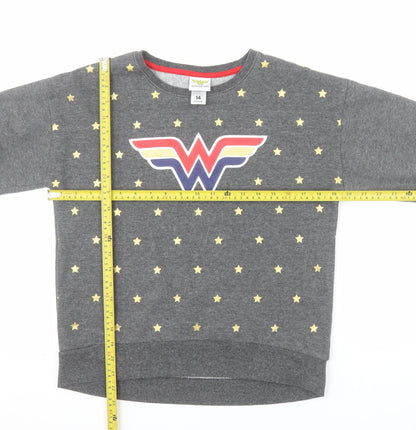 Wonder Woman Girls Grey Sweatshirt Size 14 Star Print Cotton Blend