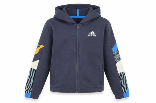 Front view of Adidas girls’ blue full zip hoodie 9-10 years hooded sports top