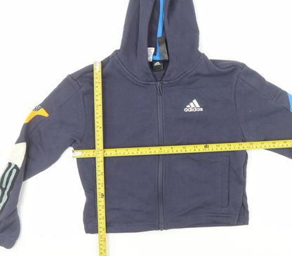Adidas Girls Blue Full Zip Hoodie 9-10 Years Hooded Sports Top