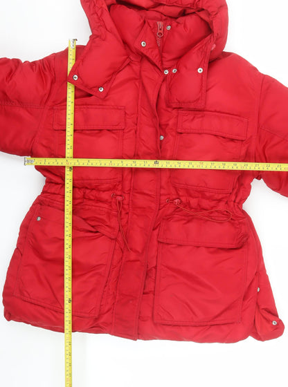 H&M Womens Red Mid-Length Hooded Puffer Jacket Size M