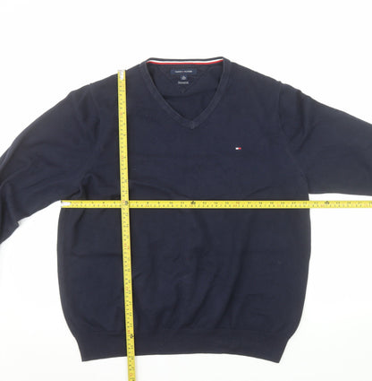 Tommy Hilfiger Men's Blue XL V-Neck Cotton Pullover Jumper