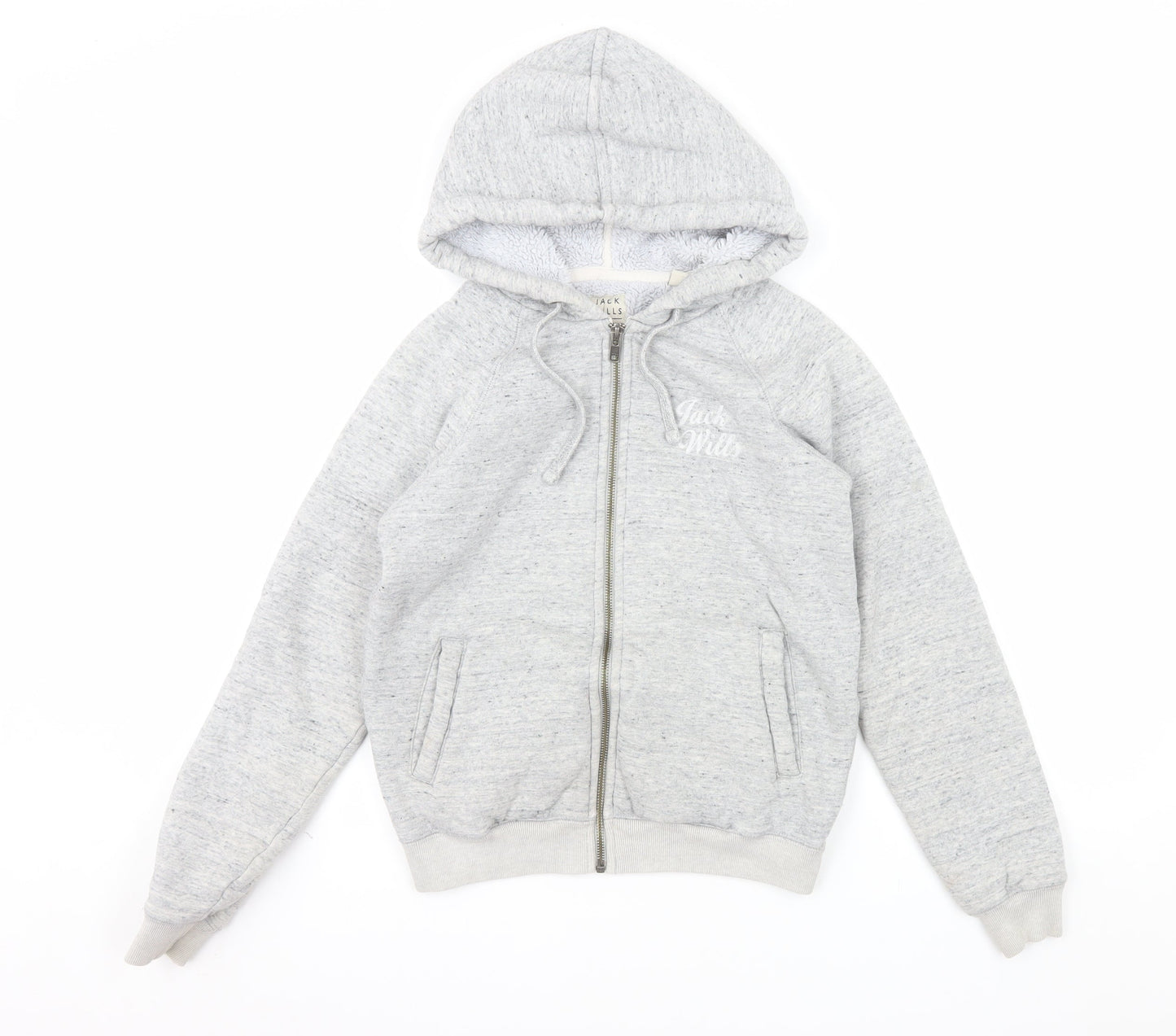 Jack Wills Women's Grey Full Zip Hoodie UK 6 Fleece Lined Casual