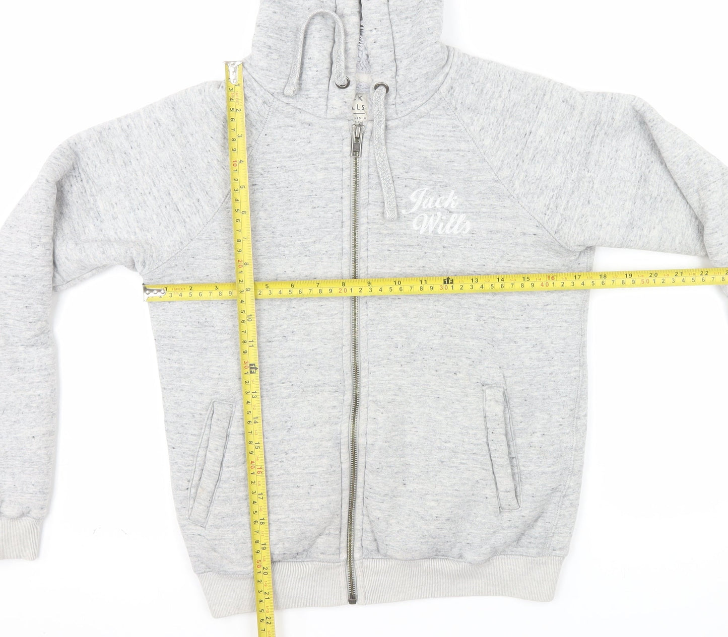 Jack Wills Women's Grey Full Zip Hoodie UK 6 Fleece Lined Casual