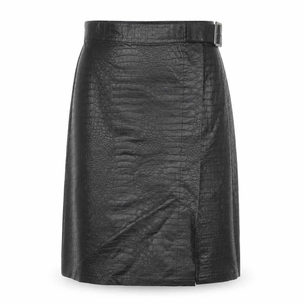 Primark Women’s Black Faux Leather Animal Print Midi Wrap Skirt Size 14