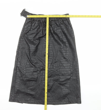 Primark Women’s Black Faux Leather Animal Print Midi Wrap Skirt Size 14