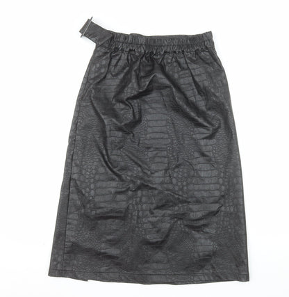 Primark Women’s Black Faux Leather Animal Print Midi Wrap Skirt Size 14