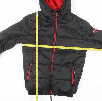 Superdry Men's Black S Puffer Jacket Hooded Winter Coat