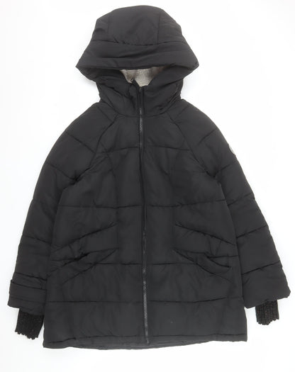 DKNY Men Black Puffer Jacket M Hooded Lined Polyester Winter Coat