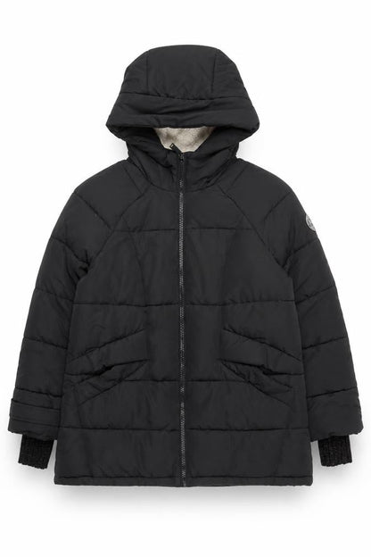 DKNY Men Black Puffer Jacket M Hooded Lined Polyester Winter Coat