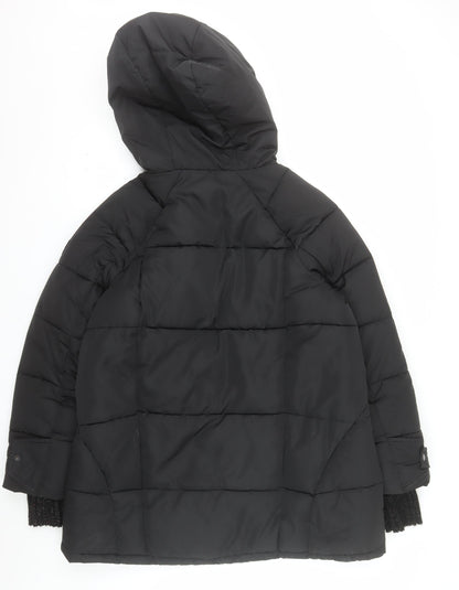 DKNY Men Black Puffer Jacket M Hooded Lined Polyester Winter Coat