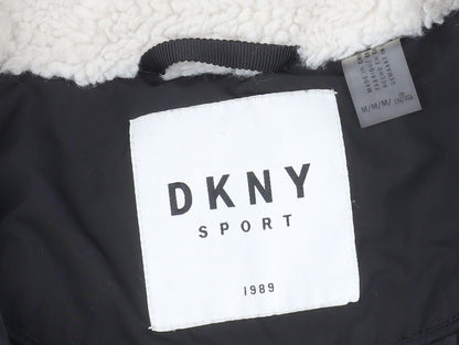 DKNY Men Black Puffer Jacket M Hooded Lined Polyester Winter Coat