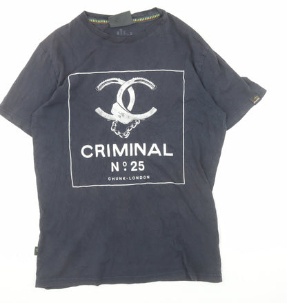 Chunk London Criminal No 25 Men's Black Cotton Graphic T-Shirt Size S