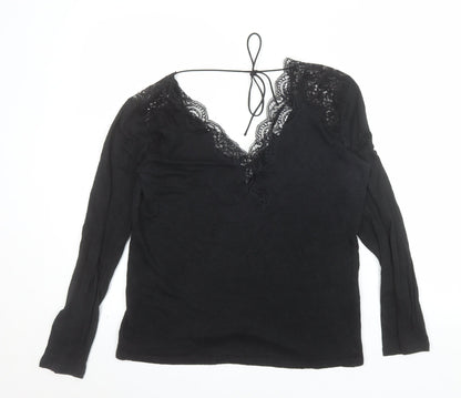 Sandro Paris Womens Black Lace V-Neck Long Sleeve Blouse Size L