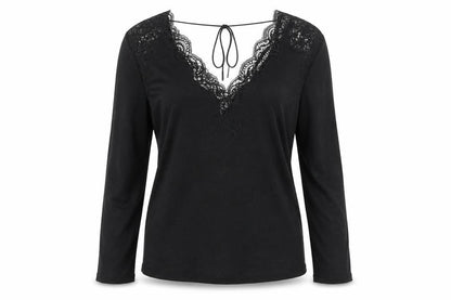 Sandro Paris Womens Black Lace V-Neck Long Sleeve Blouse Size L