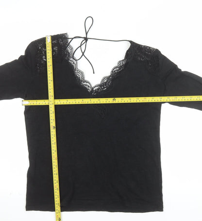 Sandro Paris Womens Black Lace V-Neck Long Sleeve Blouse Size L