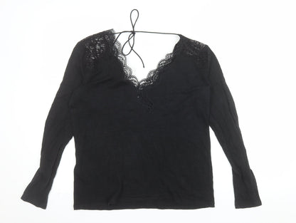 Sandro Paris Womens Black Lace V-Neck Long Sleeve Blouse Size L