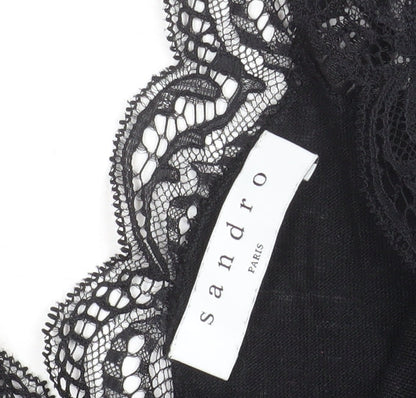 Sandro Paris Womens Black Lace V-Neck Long Sleeve Blouse Size L