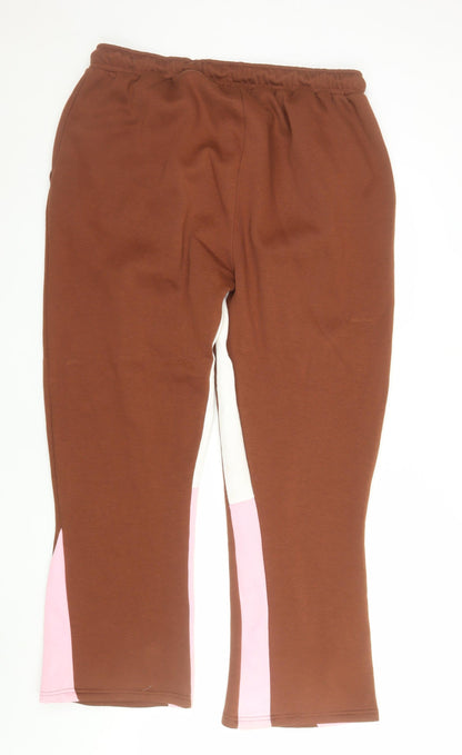 MAN Men's Brown 2XL Sweatpants Logo Print Elastic Waist Fleece Joggers