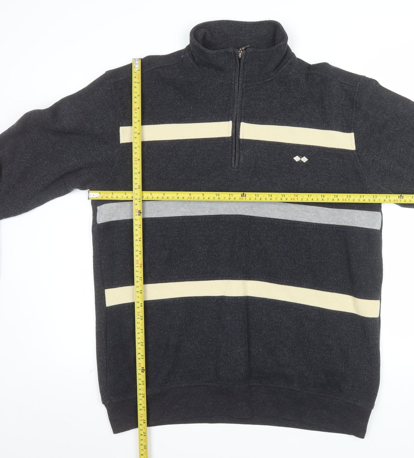 BHS Men’s Grey Striped 1/2 Zip Cotton Blend Jumper Size L