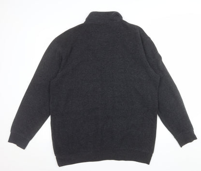 BHS Men’s Grey Striped 1/2 Zip Cotton Blend Jumper Size L