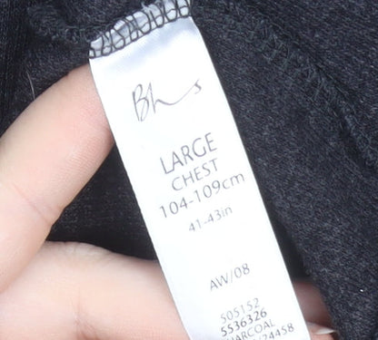 BHS Men’s Grey Striped 1/2 Zip Cotton Blend Jumper Size L