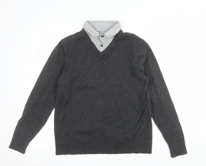 Jack Reid Men’s Grey V-Neck Pullover Jumper Size S Cotton Knit
