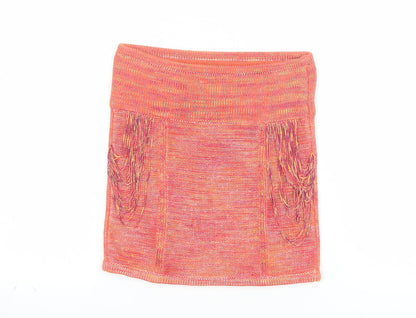 Armani Exchange Women's Orange Knit Fringe Mini Skirt XS