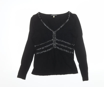 Cable & Gauge Women's Black Beaded Tunic Blouse Size S Long Sleeve
