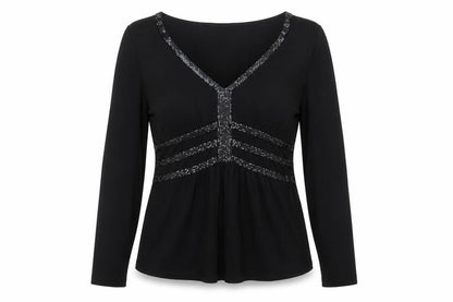 Cable & Gauge Women's Black Beaded Tunic Blouse Size S Long Sleeve