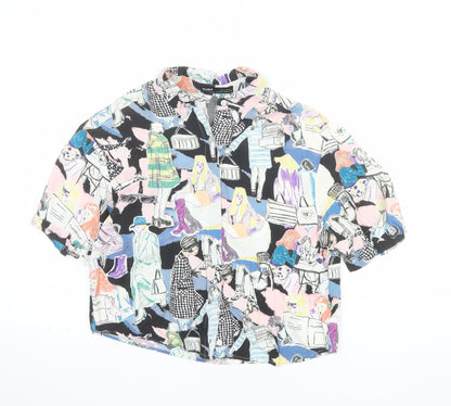 Pull & Bear Women's Multicoloured XS Cropped Button-Up Shirt
