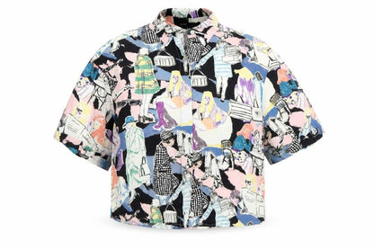 Pull & Bear Women's Multicoloured XS Cropped Button-Up Shirt