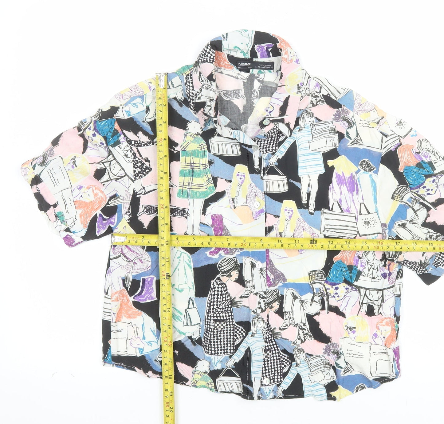 Pull & Bear Women's Multicoloured XS Cropped Button-Up Shirt