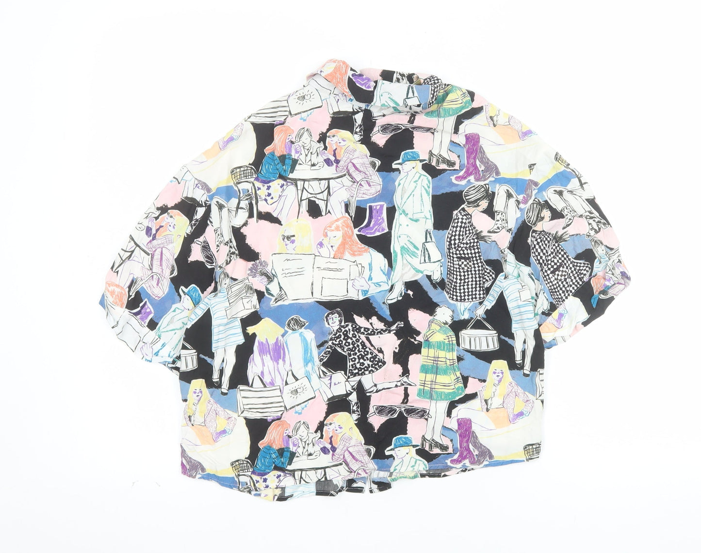 Pull & Bear Women's Multicoloured XS Cropped Button-Up Shirt