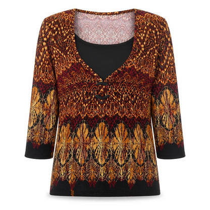Cato Women’s Multicoloured V-Neck 3/4 Sleeve Tunic Blouse S
