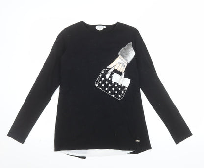 A Dee Girls Black Long Sleeve Tunic Top with Bow Detail Size 12 Years