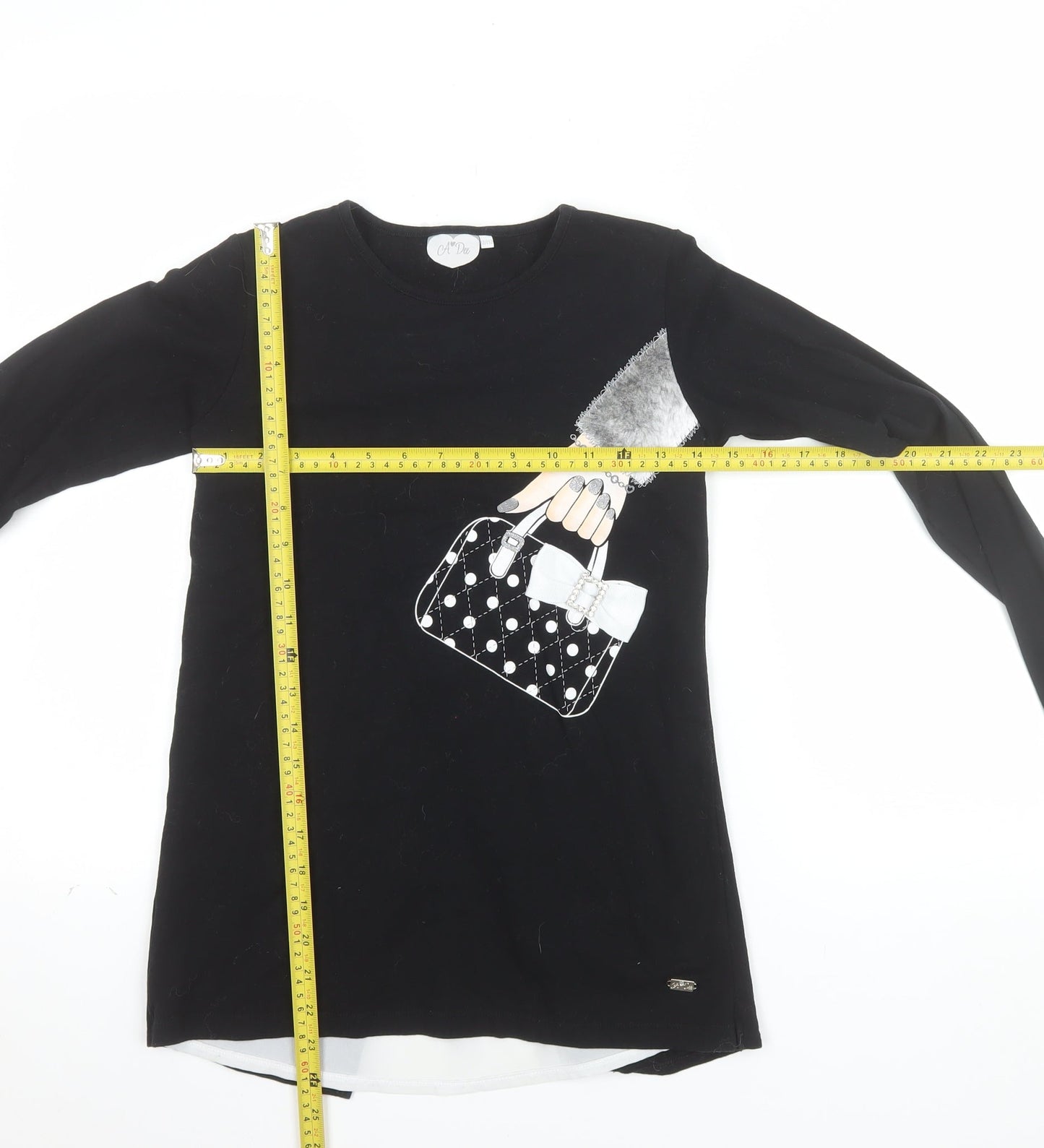 A Dee Girls Black Long Sleeve Tunic Top with Bow Detail Size 12 Years