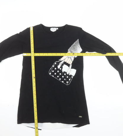 A Dee Girls Black Long Sleeve Tunic Top with Bow Detail Size 12 Years