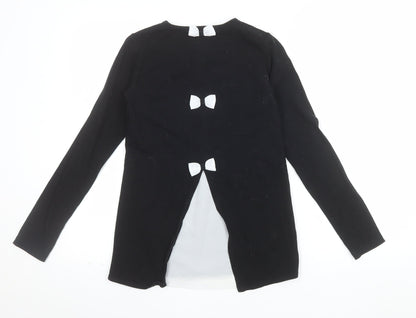 A Dee Girls Black Long Sleeve Tunic Top with Bow Detail Size 12 Years