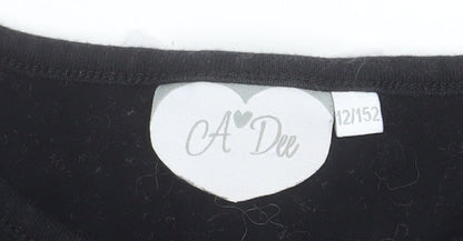 A Dee Girls Black Long Sleeve Tunic Top with Bow Detail Size 12 Years