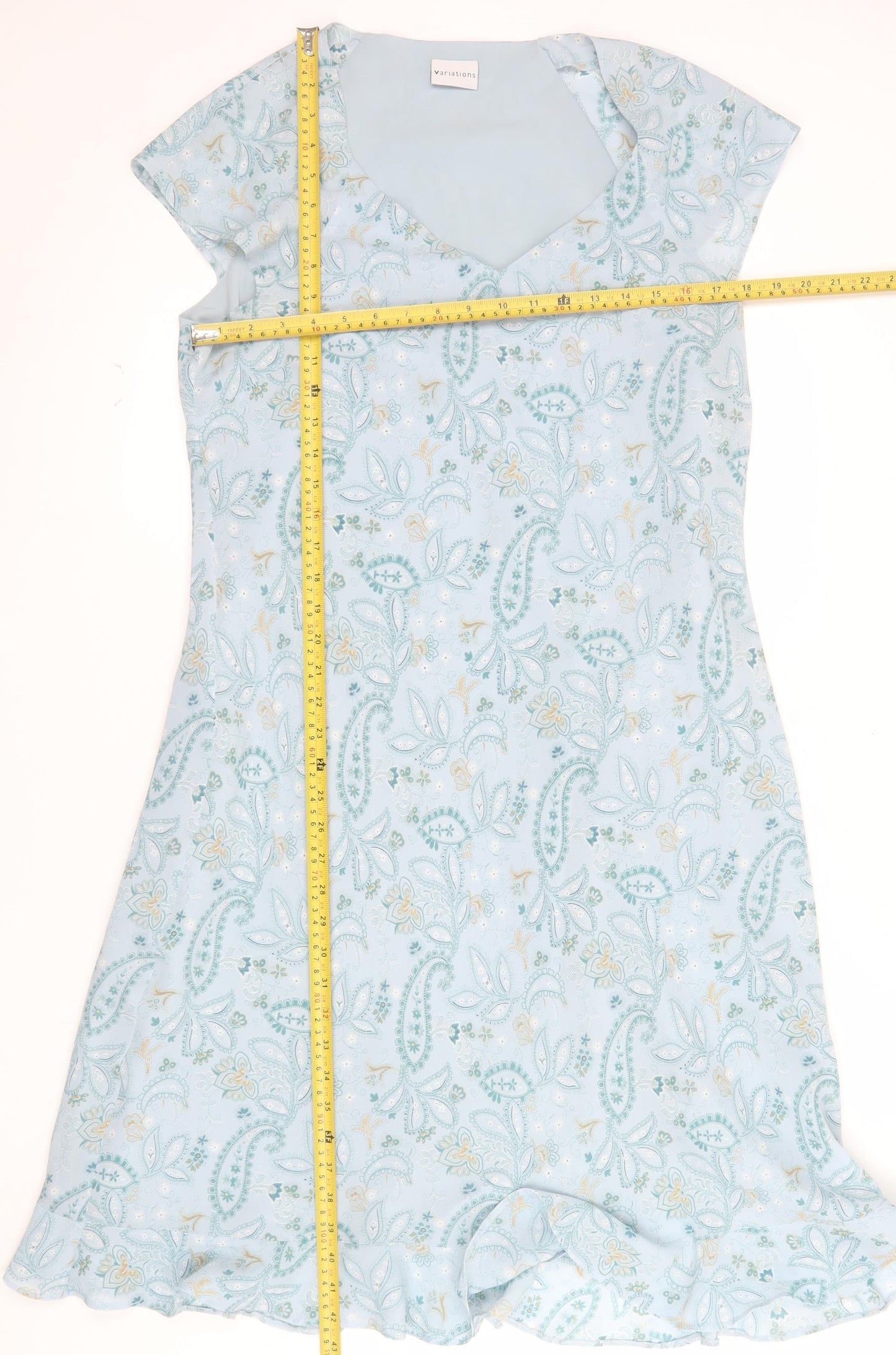 Variations Women Blue Paisley Shift Dress Size 18 Short Sleeve