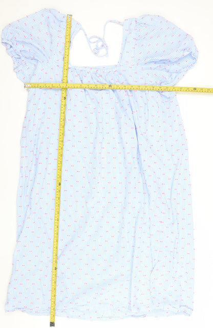 Marks and Spencer Women Blue Size 24 Smocked Cotton Dress