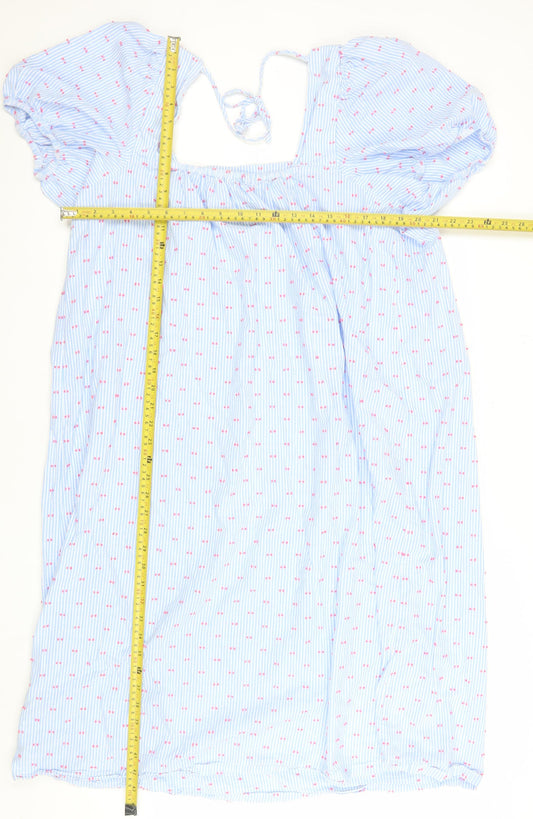 Marks and Spencer Women Blue Size 24 Smocked Cotton Dress