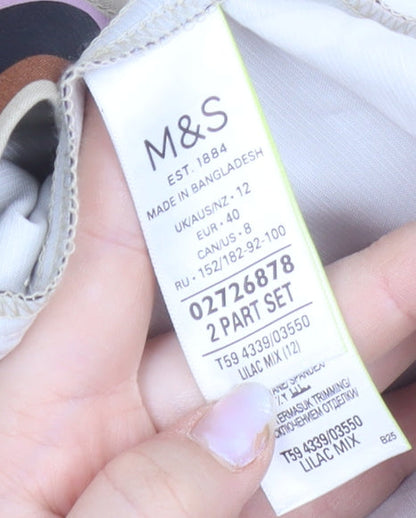 Marks and Spencer Womens Beige Striped Midi A-Line Cotton Skirt Size 12
